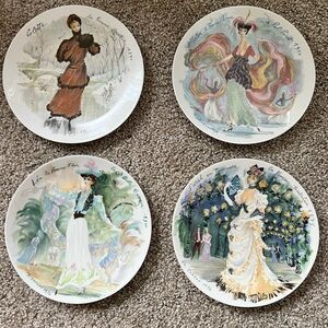 Set of Four Decorative Plates with Elegant Ladies